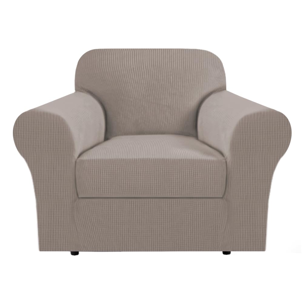 H.Versailtex Stretch 2 Piece Armchair Slipcover Chair Covers For Living Room Furniture Cover Suit For T Cushion/Box Cushion, Spa