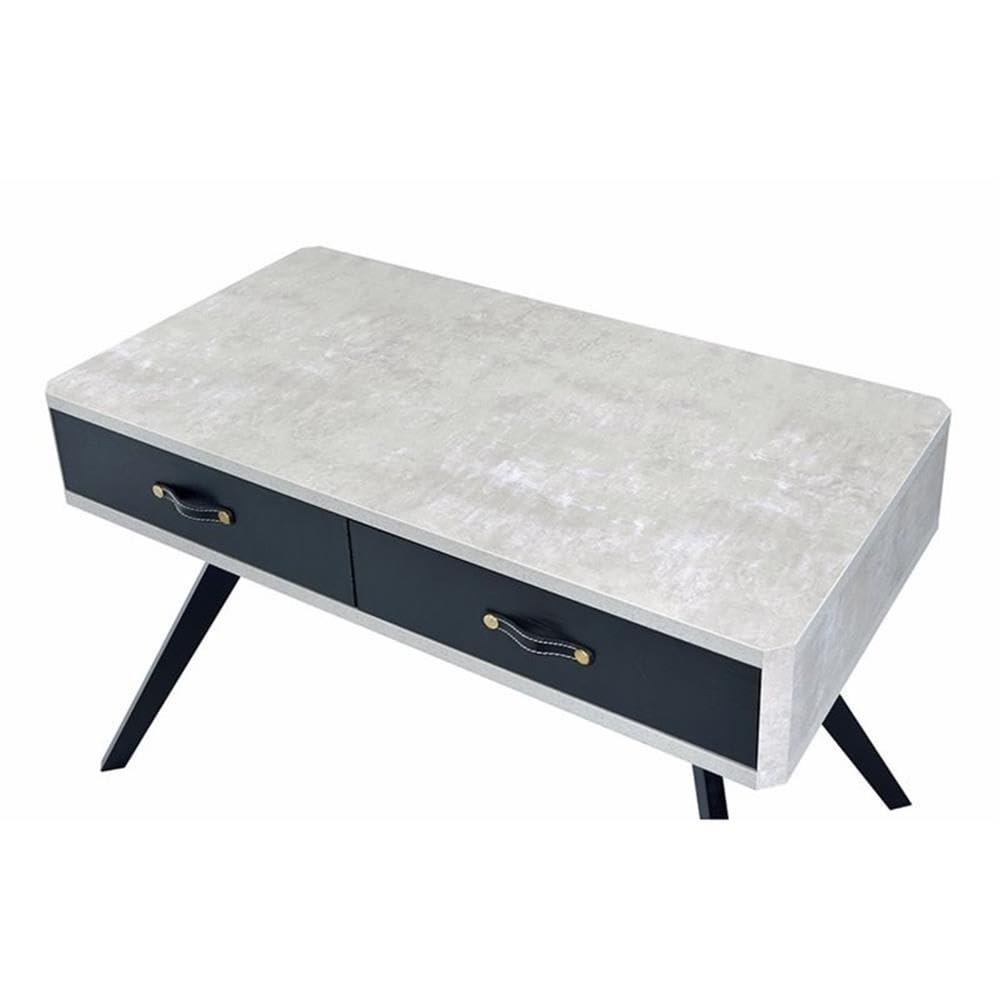 Acme Magna Wooden Writing Desk with 2 Drawers in Faux Concrete and Black