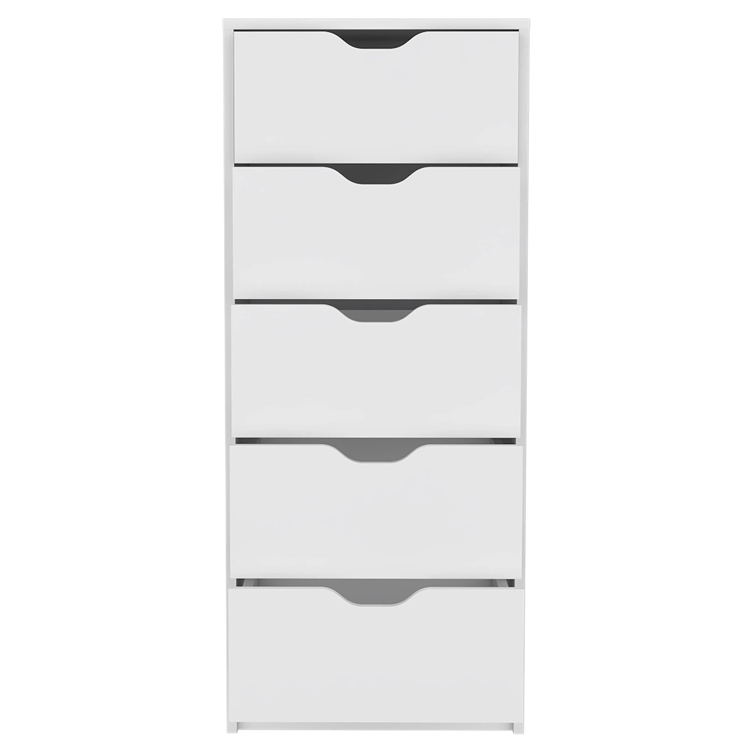 Dresser 42&Quot; H, 5 Drawers, Slim Storage Chest Of Drawers, White