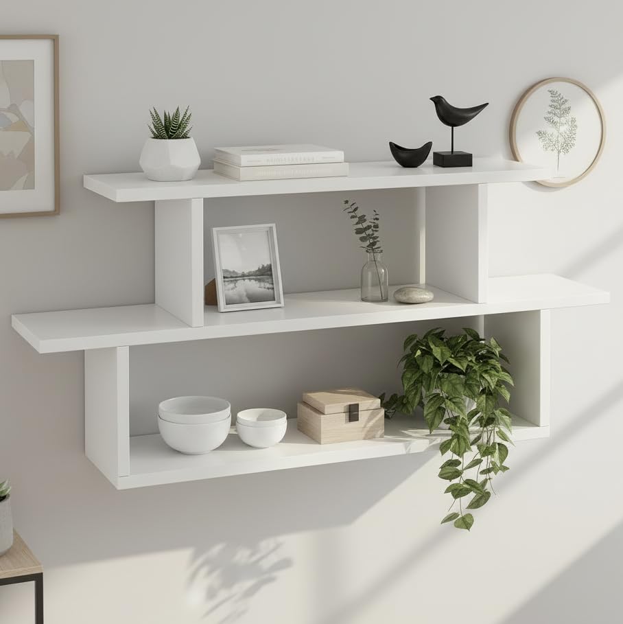 FURNEASER Wall Shelves for Living Room, Hanging Decoration & Corner Display Shelf, Modern & Stylish Bookcase Bookshelf for Home 