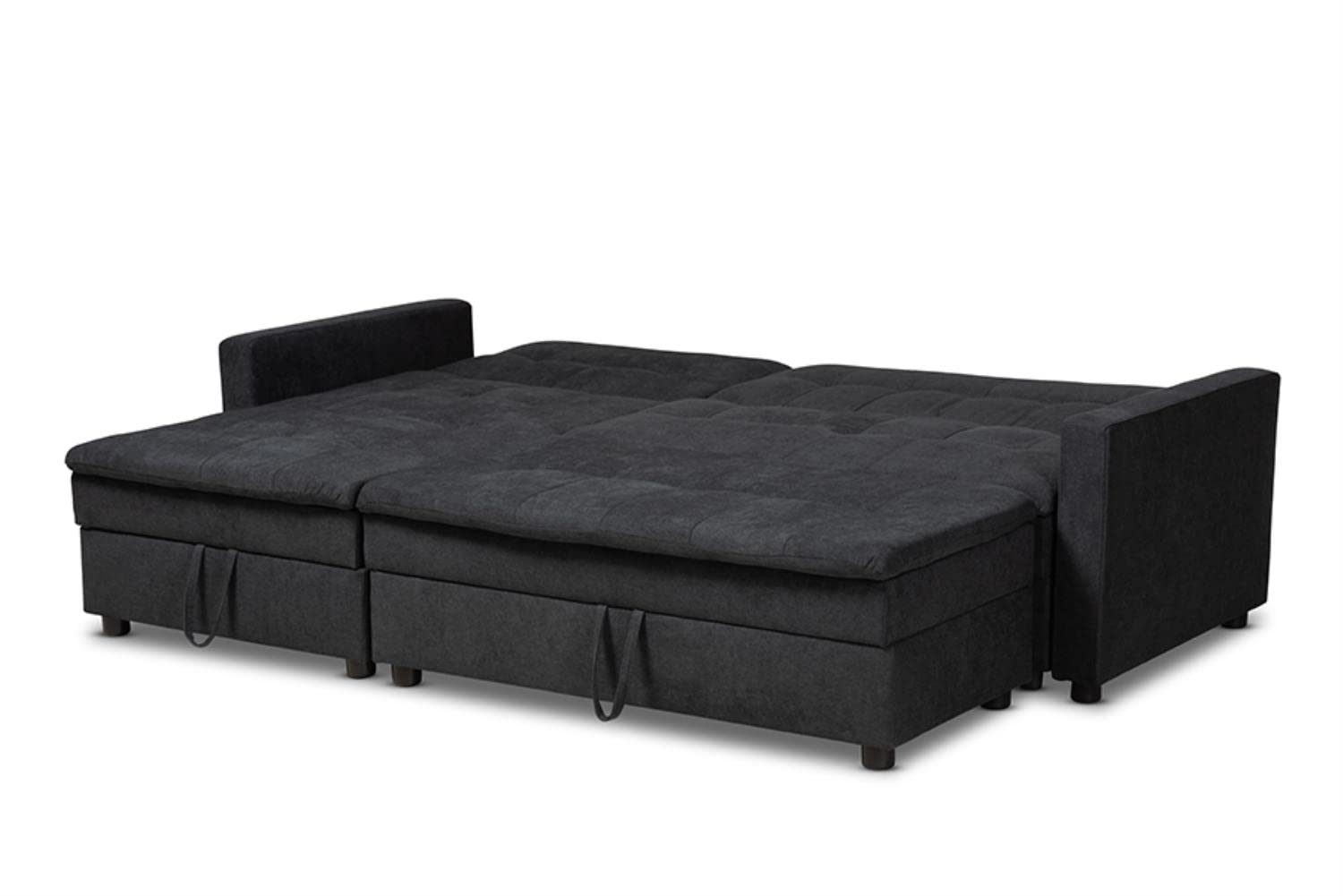 Baxton Studio Noa Modern and Contemporary Dark Grey Fabric Upholstered Left Facing Storage Sectional Sleeper Sofa with Ottoman