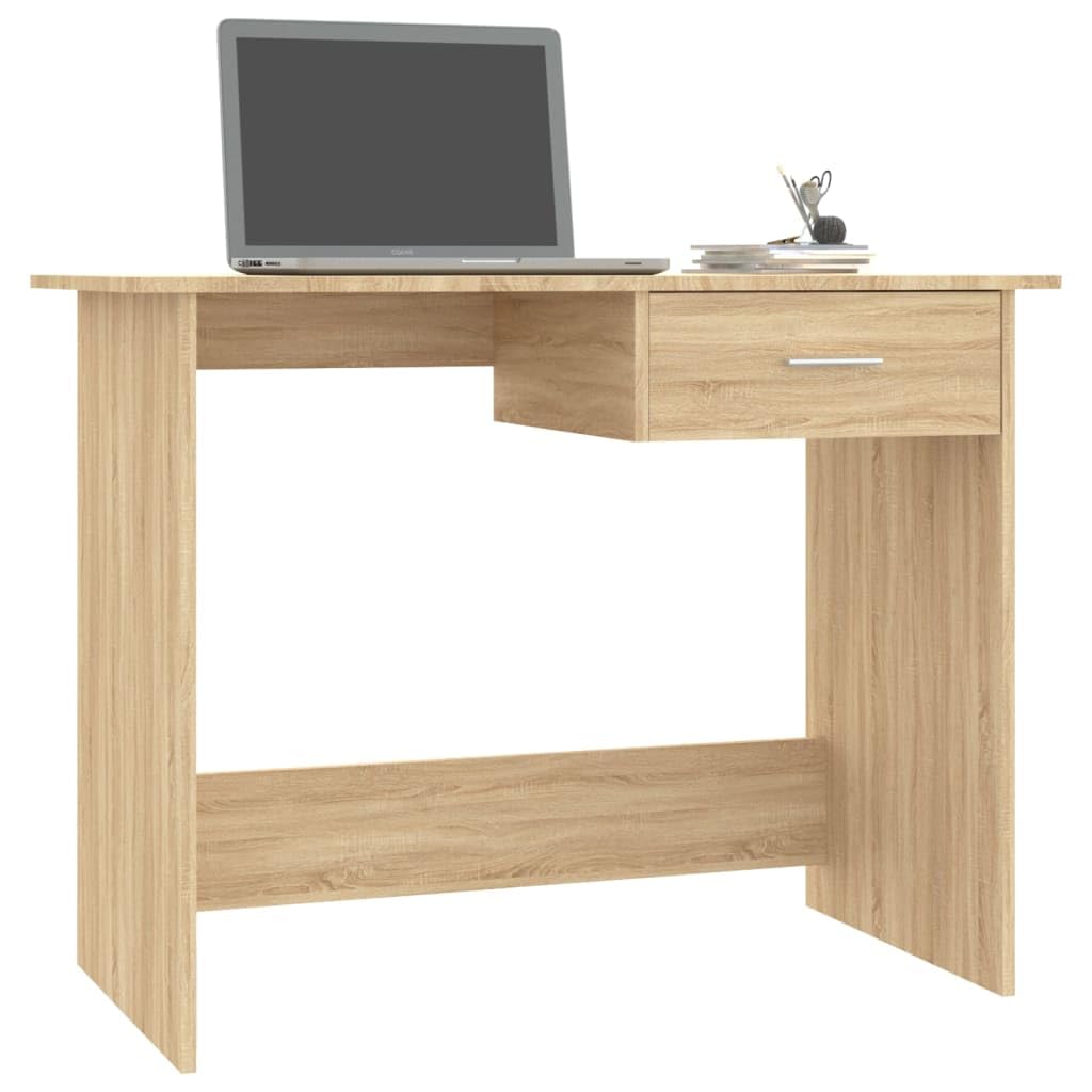 vidaXL Modern Compact Engineered Wood Desk with Integrated Drawer, Sonoma Oak Finish, Suitable for Offices, Dorm Rooms and Small Houses, Easy to Clean