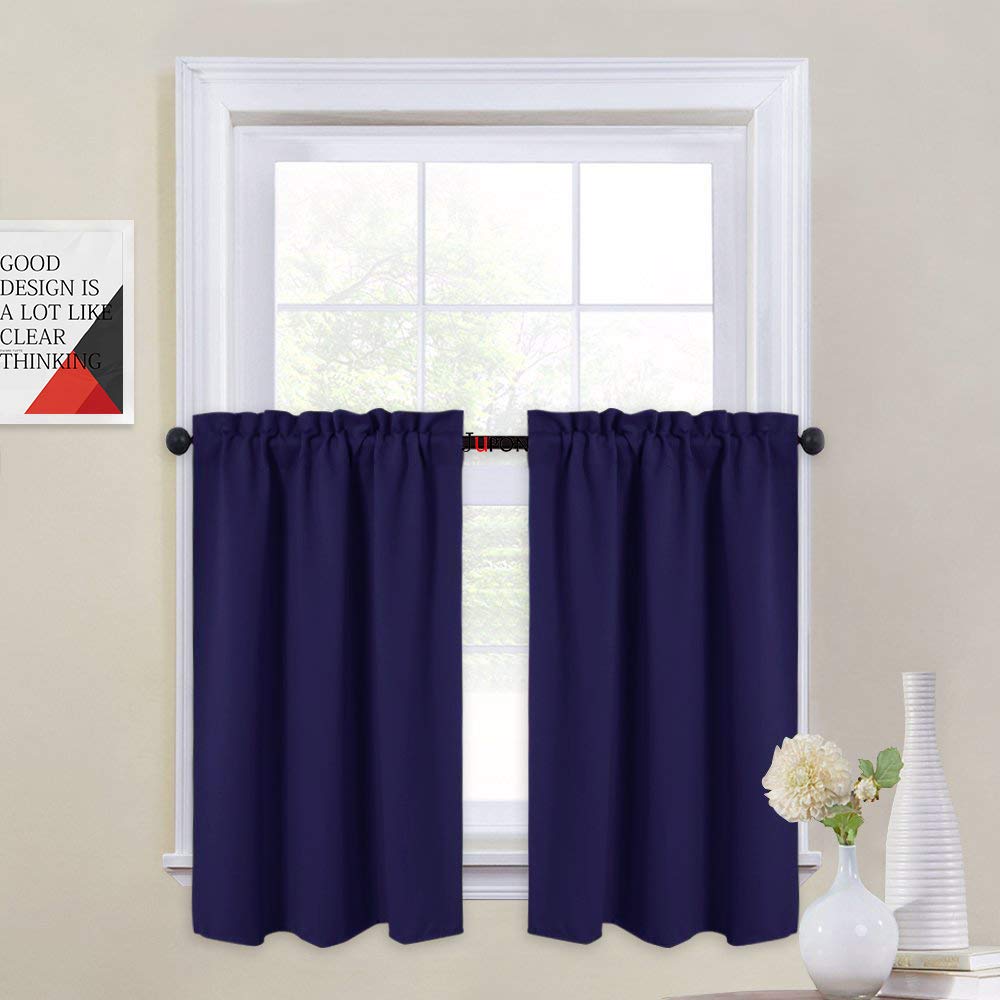 JUPON Valance Blackout Rod Pocket Pattern Curtain Pack of 1 Piece, Kitchen Curtain | 3 Feet  Blue