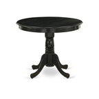 East West Furniture Anla3-Abk-47 3 Piece Dining Room Furniture Set Contains A Round Kitchen Table With Pedestal And 2 Light Sable Linen Fabric Parson Dining Chairs, 36X36 Inch, Wirebrushed Black