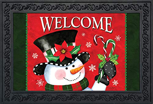 Briarwood Lane Christmas Snowman Welcome Doormat Candy Canes Indoor Outdoor 30' X 18'