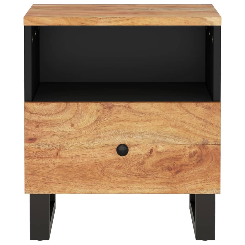 vidaXL Bedside Cabinet with Metal Legs, Solid Acacia Wood, Single Compartment & Drawer, Brown, Industrial Style Design