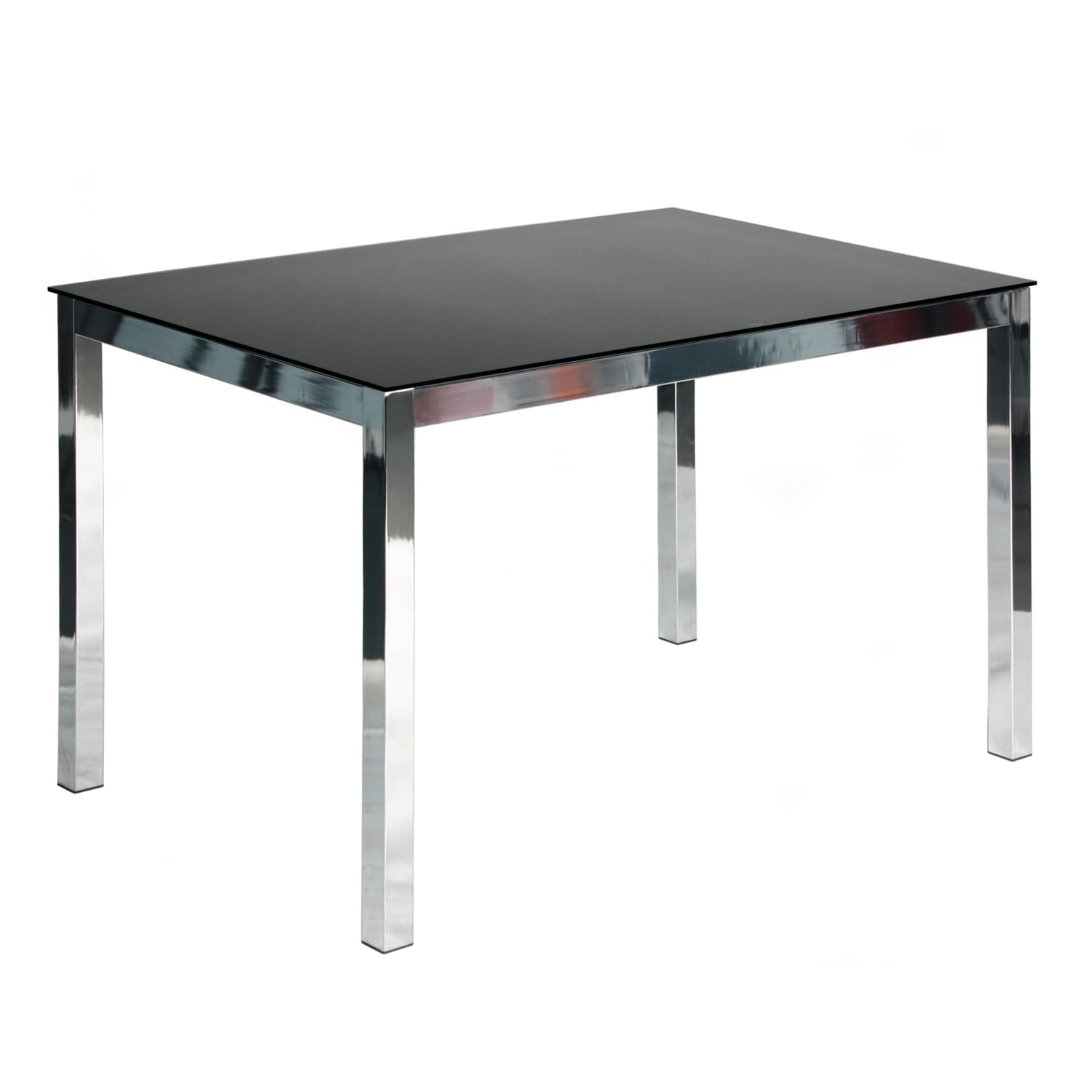 Better Home Products Elliott Chrome Metal Frame Black Tempered Glass Table