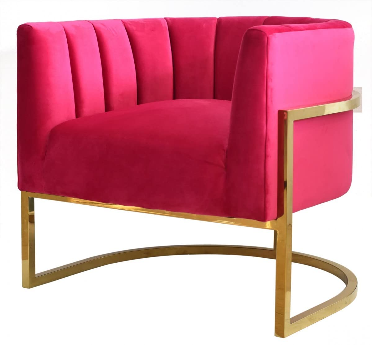 HomeRoots Glam Pink and Gold Channel Tufted Velvet Accent Chair