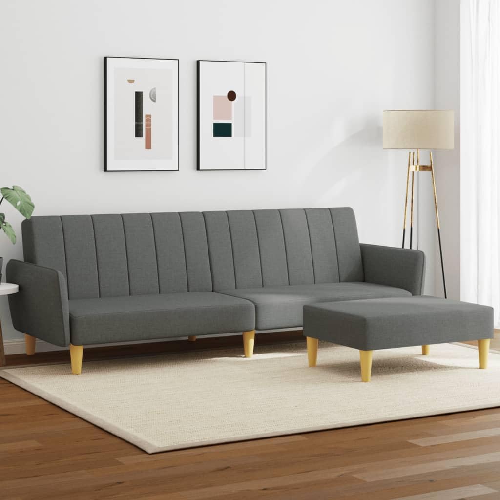 vidaXL 2 Seater Sofa Bed with Stool Dark Grey Fabric, 3216247