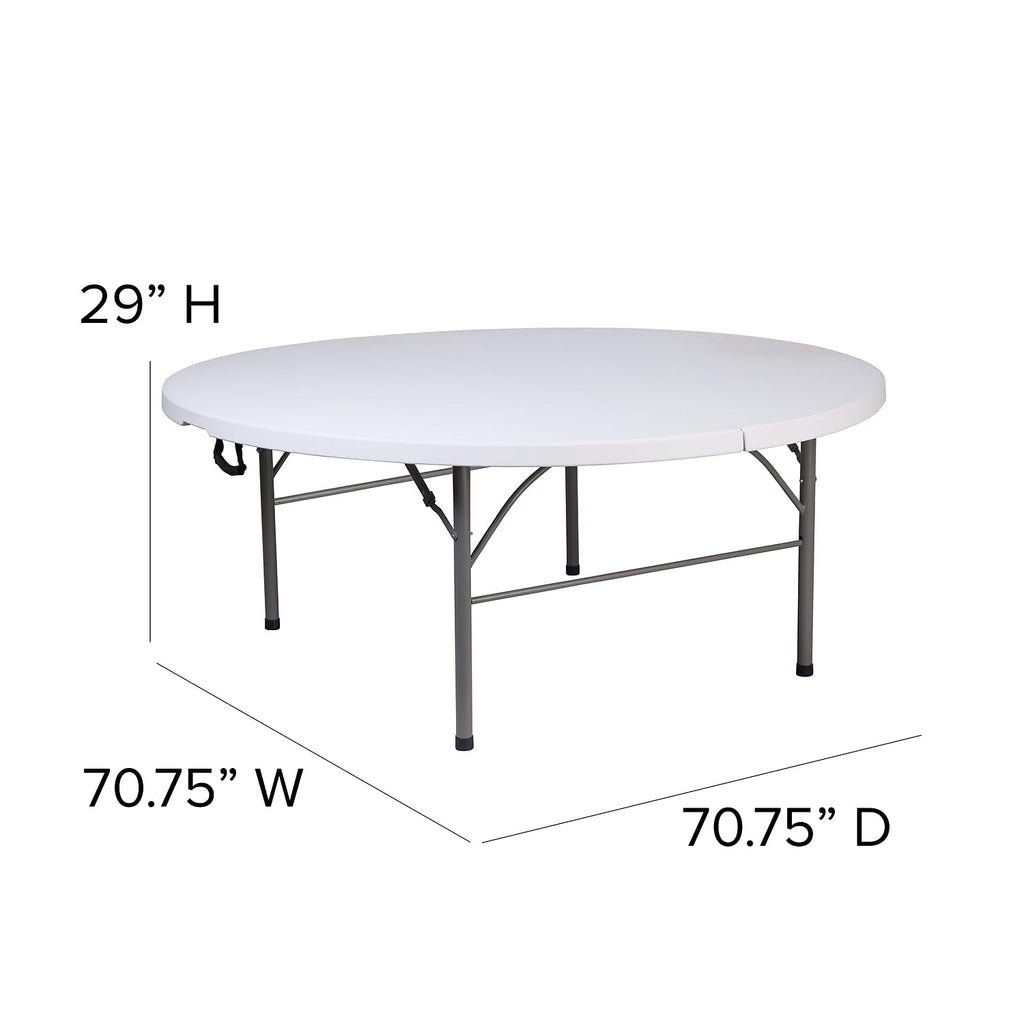 Flash Furniture Kathryn 5.89-Foot Round Bi-Fold Granite White Plastic Banquet And Event Folding Table With Carrying Handle