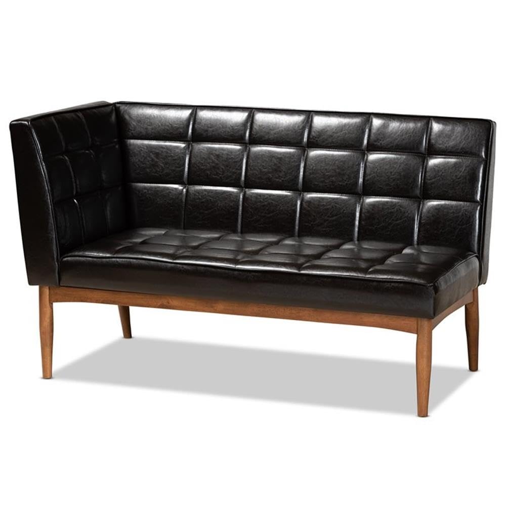 Baxton Studio Sanford Mid-Century Modern Dark Brown Faux Leather Upholstered and Walnut Brown Finished Wood 3-Piece Dining Nook Set