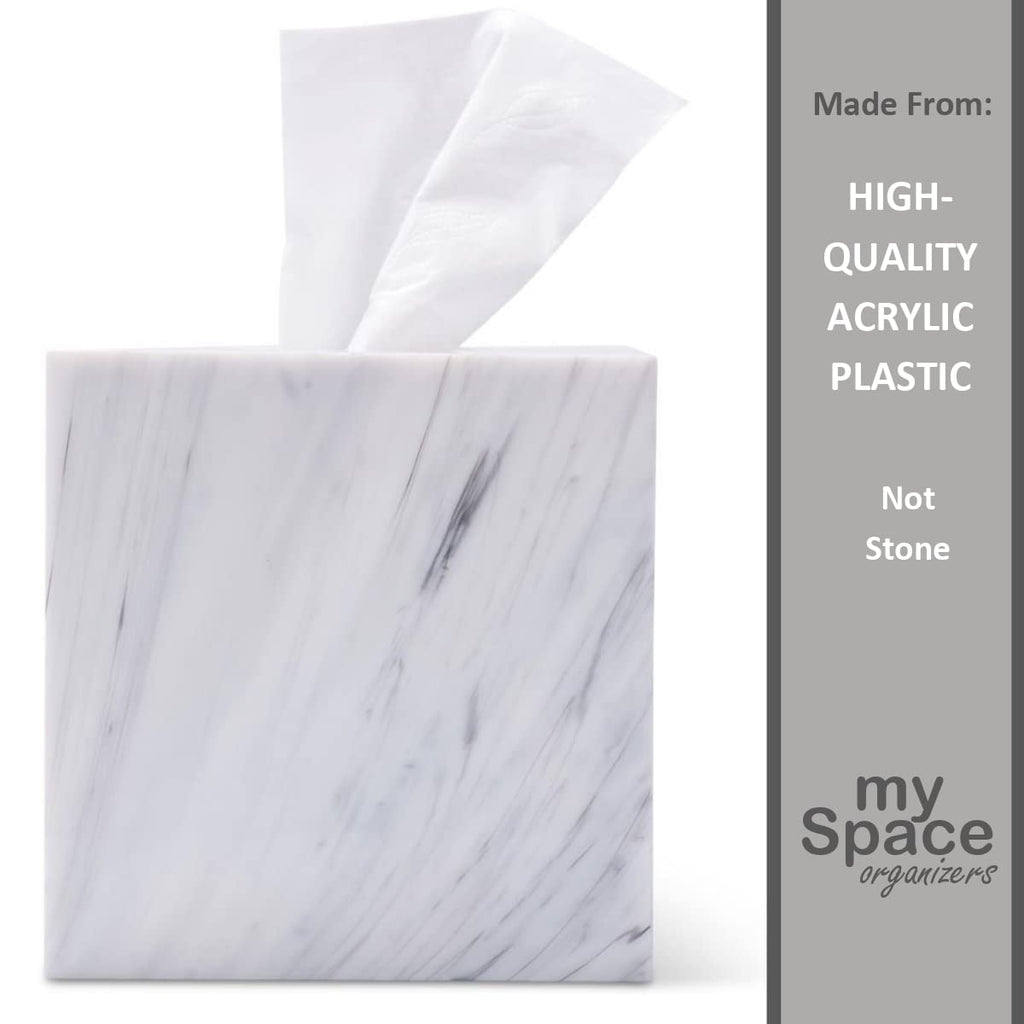 Tissue Box Cover Holder Square Marble Tissue Box Holder Bathroom Vanity Nightstand Bedroom Livingroom Decorative Decor Toilet Or