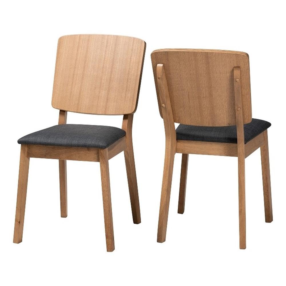 Baxton Studio Denmark Mid-Century Modern Dark Grey Fabric and French Oak Brown Finished Rubberwood 2-Piece Dining Chair Set