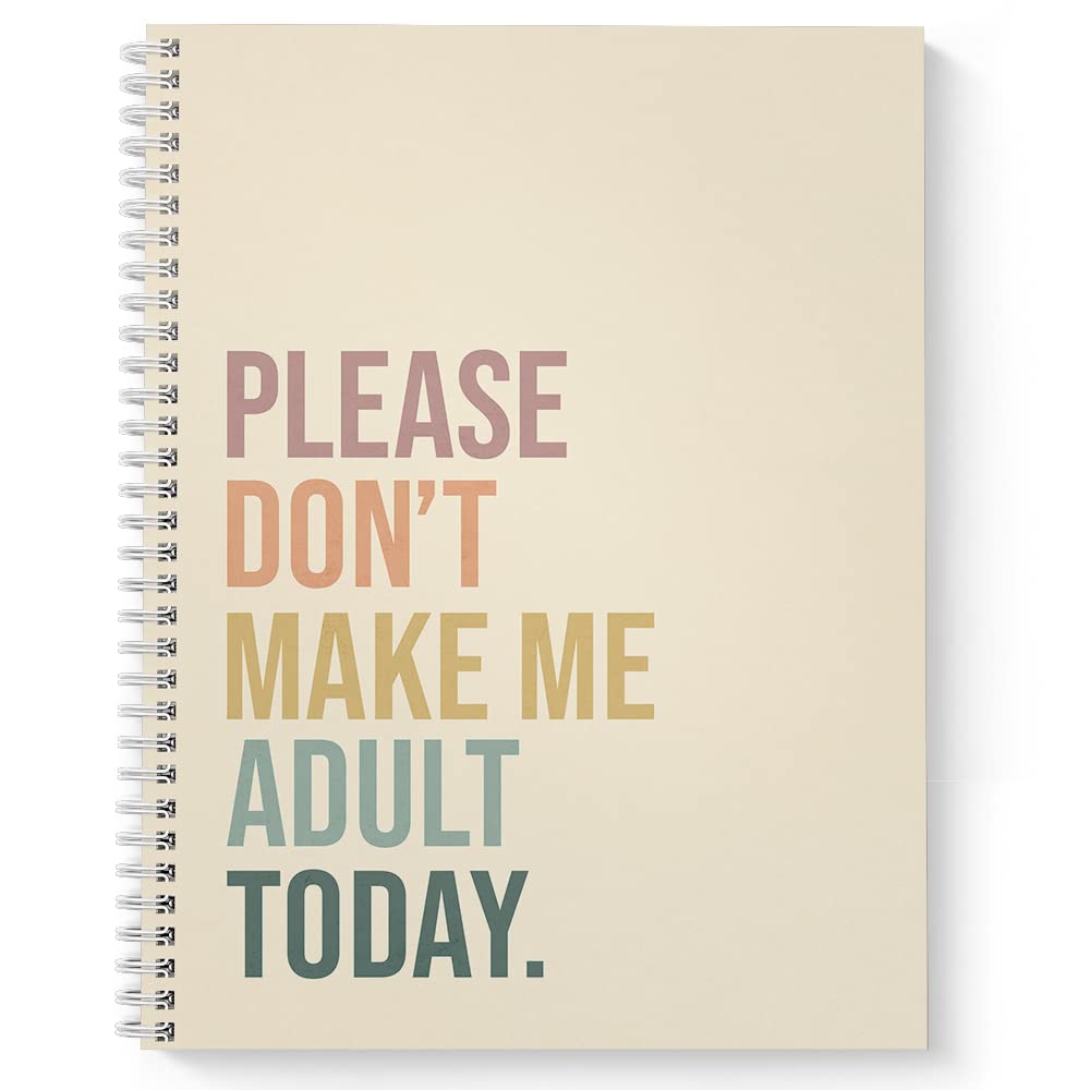 Softcover No Adulting 8.5' X 11' Funny Spiral Notebook/Journal, 120 Checklist Pages, Durable Gloss Laminated Cover, White Wire