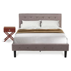 East West Furniture NL14F-1HA13 2 Piece Full Bed Set - Button Tufted Platform Bed Frame - Brown Taupe Velvet Fabric Upholstered Headboard and a Burgundy Finish Nightstand