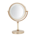 JERDON Lighted Tabletop Makeup Mirror - 6X/1X Magnifying Mirror with Lights - Brass Finish - Model HL856BC