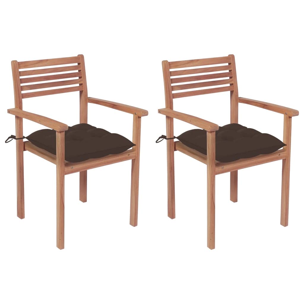 vidaXL Solid Teak Wood Patio Chairs with Taupe Cushions - Weather-Resistant, Stackable, Outdoor Garden Furniture Set for Home, Office, Bar, Cafe