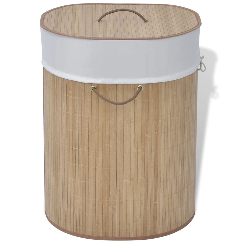 vidaXL Natural Bamboo Laundry Bin, Oval Shape- Removable Inner Bag- 17.7&quot; x 13.7&quot; x 23.6&quot; Size, Lightweight Portable Space-saving Home Storage Solution