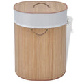 vidaXL Natural Bamboo Laundry Bin, Oval Shape- Removable Inner Bag- 17.7" x 13.7" x 23.6" Size, Lightweight Portable Space-saving Home Storage Solution