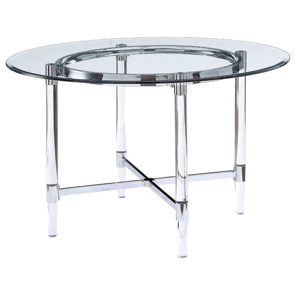 Acme Daire Round Glass Top Dining Table in Chrome and Clear