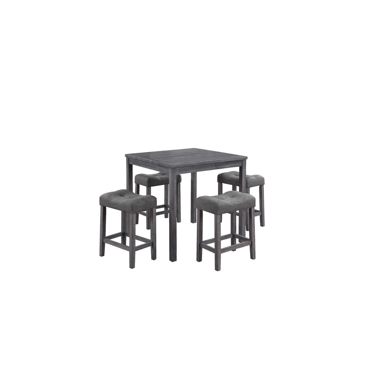 Lilola Home Lucian Gray 5 Piece Counter Height 36&Quot; Pub Table Set With Tufted Gray Linen Stools