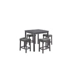 Lilola Home Lucian Gray 5 Piece Counter Height 36" Pub Table Set with Tufted Gray Linen Stools
