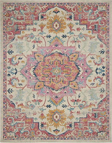 HomeRoots Ivory/Pink Polypropylene 8’ x 10’ Ivory and Pink Medallion Area Rug