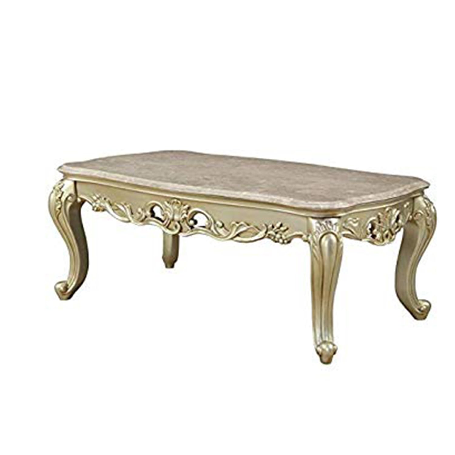 Benjara, White Wooden Coffee Table With Decorative Polyresin Carvings