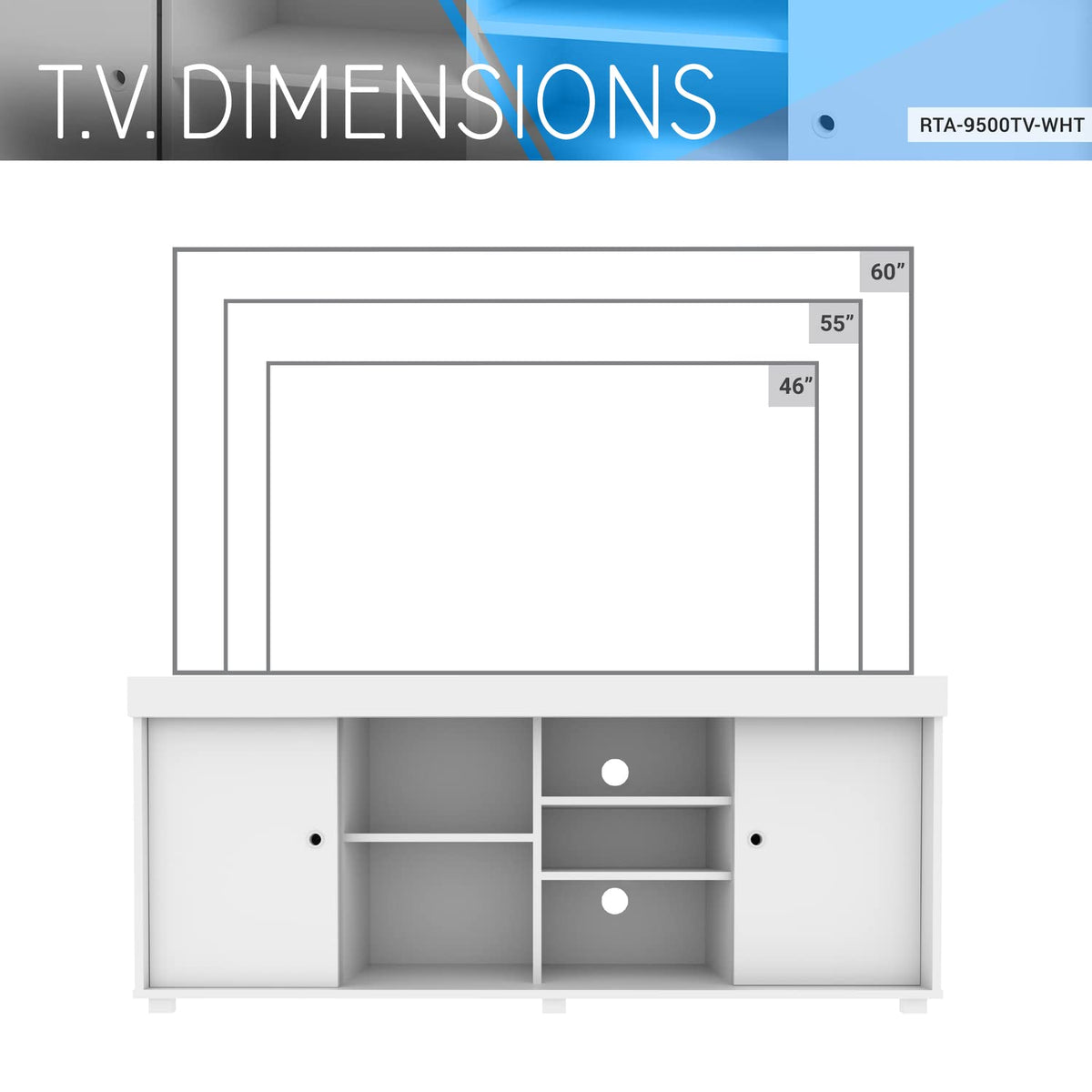 Techni Mobili TV Storage Entertainment Stand, ONE Size, White