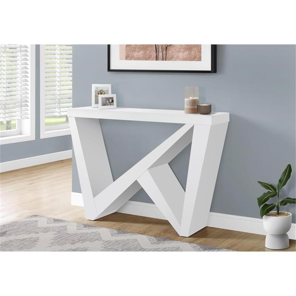 Monarch Specialties 2429 Accent Table, Console, Entryway, Narrow, Sofa, Living Room, Bedroom, Laminate, Contemporary, Modern Table-48 Hall, 47.25&quot; L x 11.5&quot; W x 32&quot; H, White Wood-Look