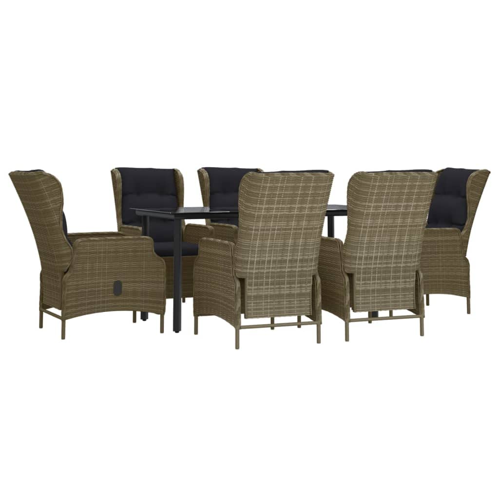vidaXL Patio Dining Set 7 Piece, Rattan Patio Conversation Set, Outdoor Dining Chair Features Reclining Function, Modern Style, Brown Poly Rattan