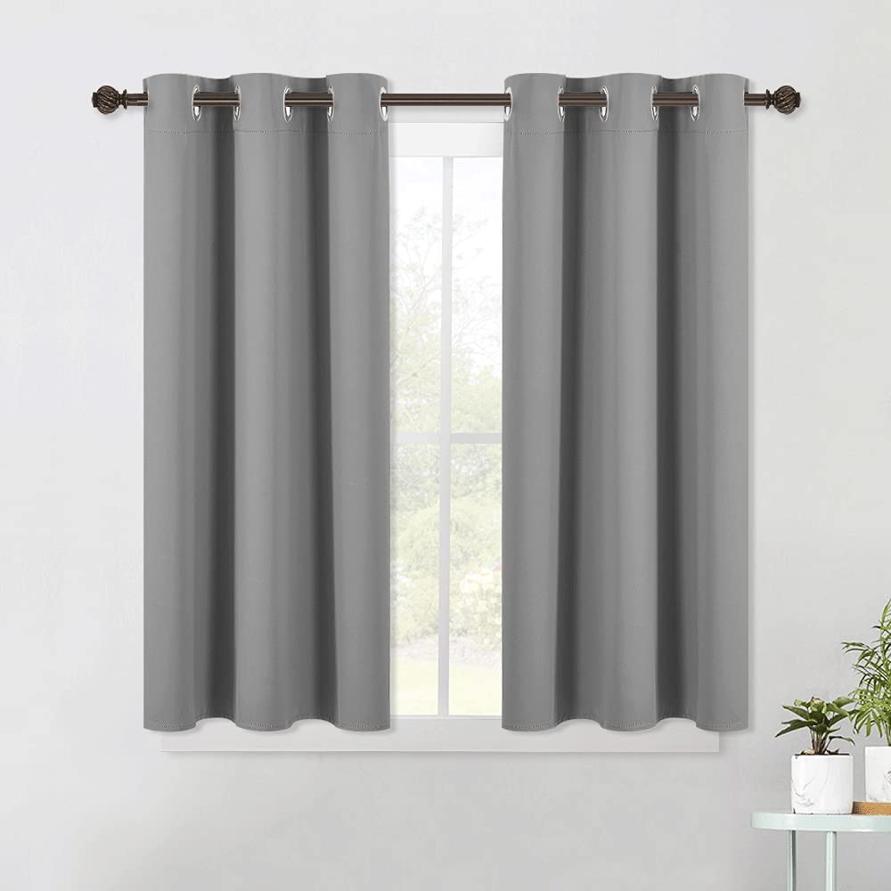 Nicetown Silver Grey Small Window Blackout Curtain Panels For Bedroom, Thermal Insulated Grommet Top Blackout Draperies And Drap