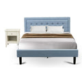 East West Furniture FN11Q-1GA0C 2-Piece Fannin Bed Set with 1 Queen Size Frame and an End Table for Bedroom - Reliable and Sturdy Manufacturing - Denim Blue Linen Fabric