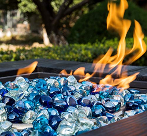 Chilli Cosmos Fire Glass Diamond 1 Inch Fire Pit Glass Rocks For Propane Or Gas Fire Pit 20 Pounds, White/Cobalt Blue/Margarita