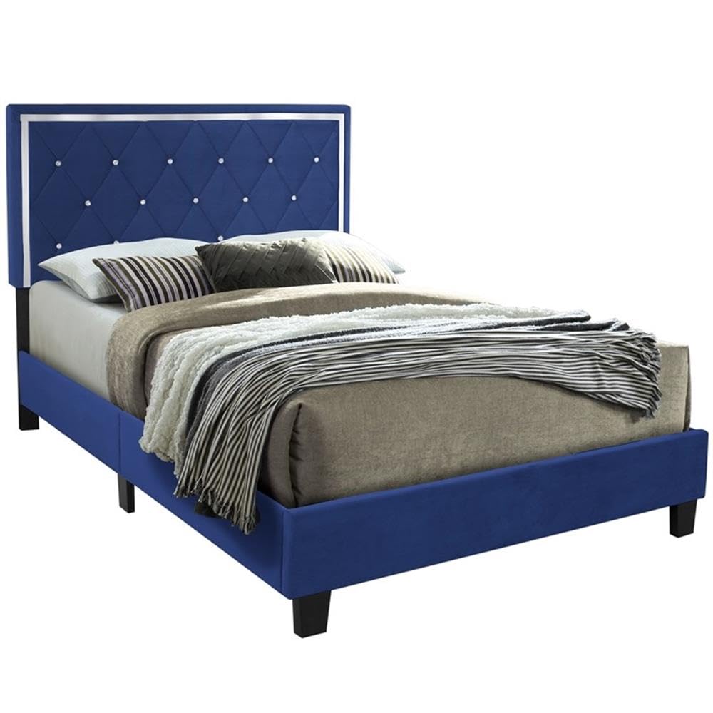 Better Home Products Monica Velvet Upholstered Full Platform Bed in Blue