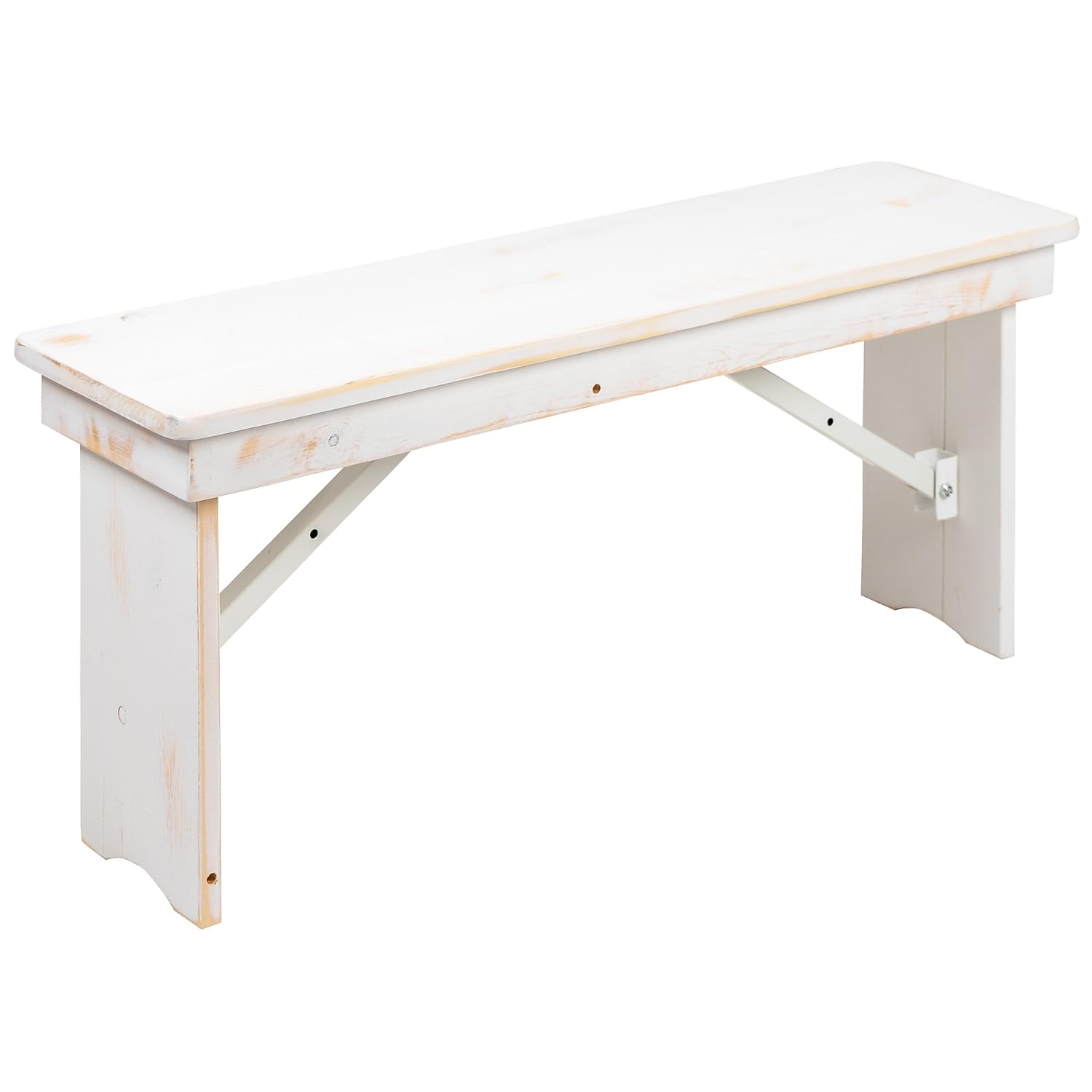 Flash Furniture Hercules Series 40&quot; X 12&quot; Antique Rustic White Solid Pine Folding Farm Bench