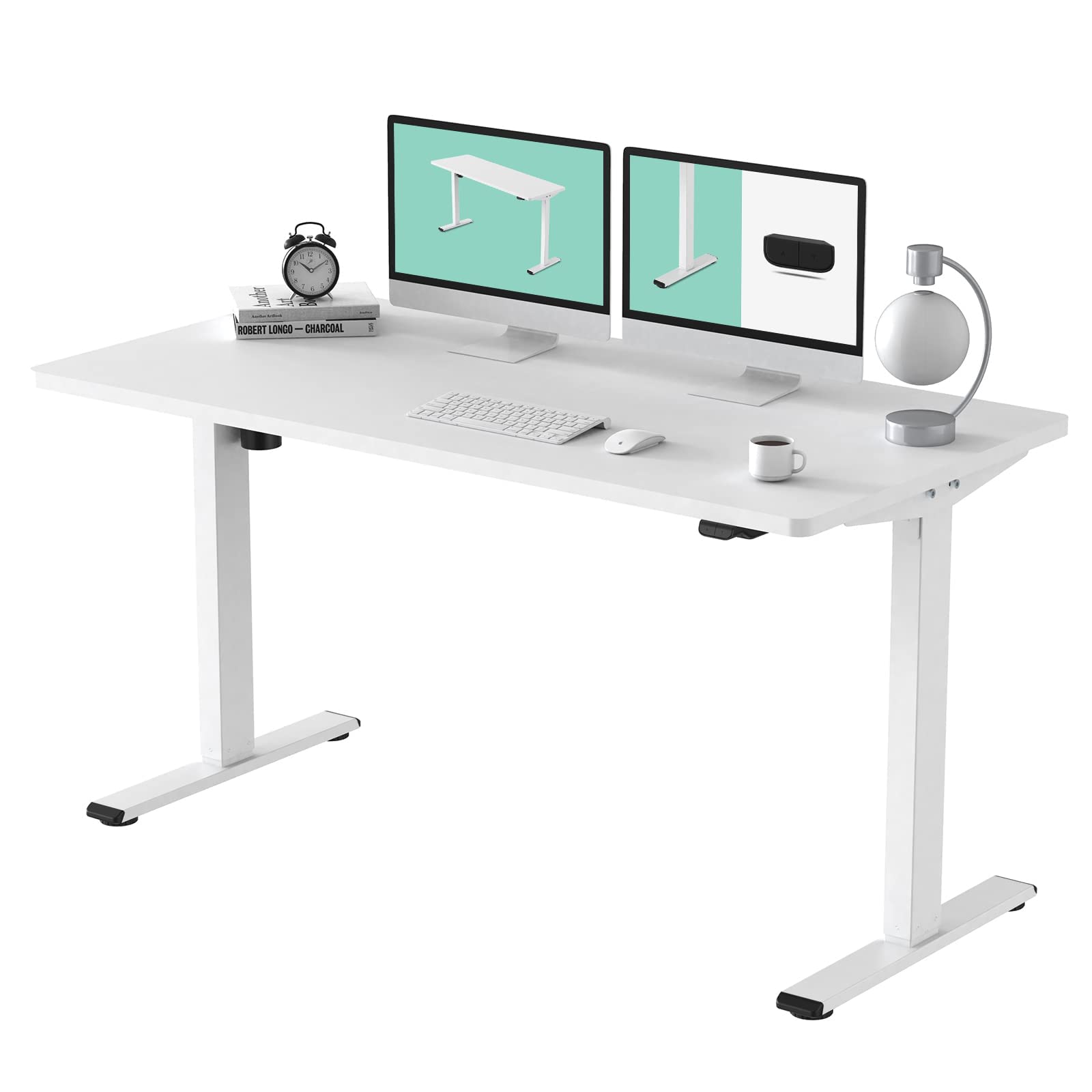 Flexispot Ec1 Electric White Standing Desk Whole Piece 55 X 28 Inch Desktop Adjustable Height Desk Home Office Computer Workstation Stand Up Desk (White Frame + 55' White Top)