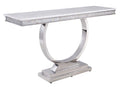 Acme Zander Sofa Table in White Printed Faux Marble and Mirrored Silver Finish