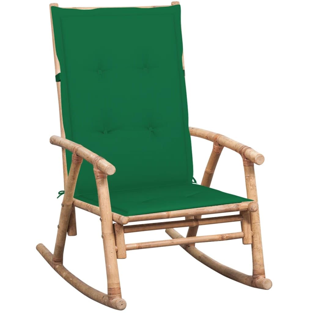 vidaXL Rocking Chair with Cushion Rocking Armchair Outdoor Garden Patio Terrance Backyard Chair Seating Sun Lounger Furniture Bamboo