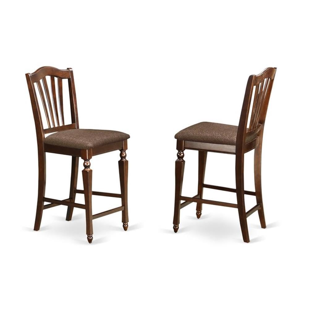 East West Furniture CHEL7-MAH-C 7 Piece Counter Height Dining Set Consist of a Square Dining Room Table with Butterfly Leaf and 6 Linen Fabric Upholstered Chairs, 54x54 Inch, Mahogany