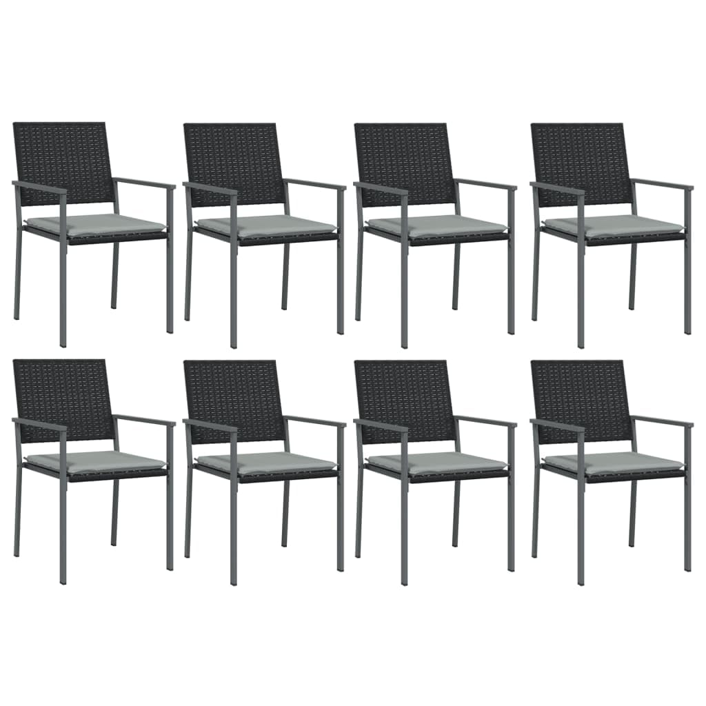 vidaXL Garden Patio Dining Set with Cushions - 9-Piece Outdoor Furniture Set with Sturdy Steel Frame, Poly Rattan Construction, Tempered Glass Table-top and Comfortable Chairs