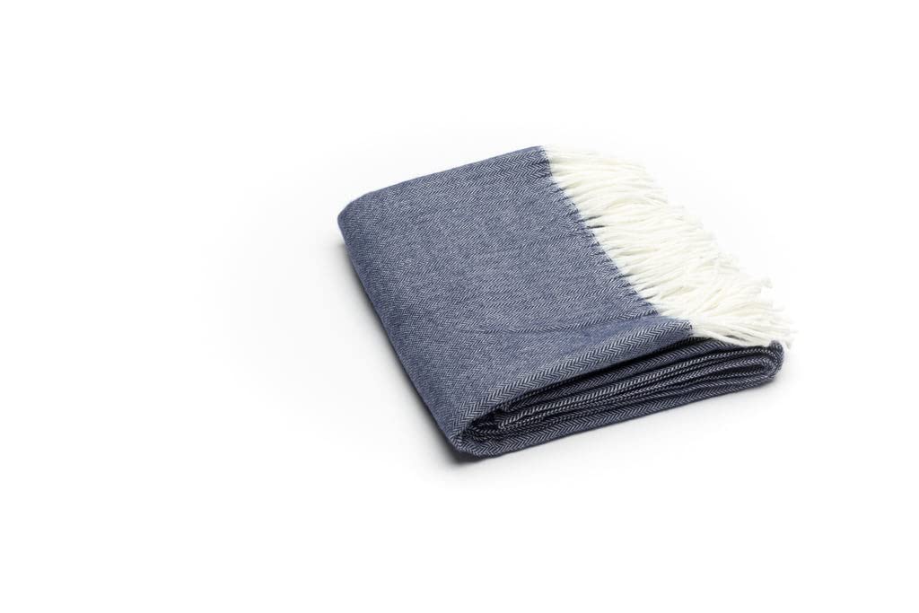 HomeRoots Navy Blue Soft Acrylic Herringbone Throw Blanket