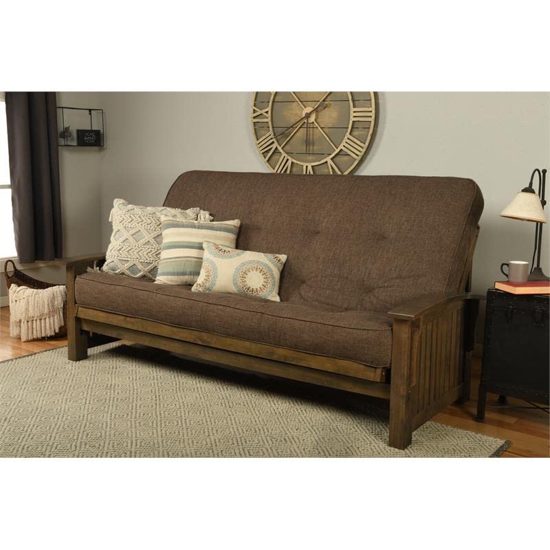 Kodiak Furniture Washington Queen Size Futon Frame and Mattress Set - Wood Futon Frame with Mattress Included in Linen Cocoa Brown Color