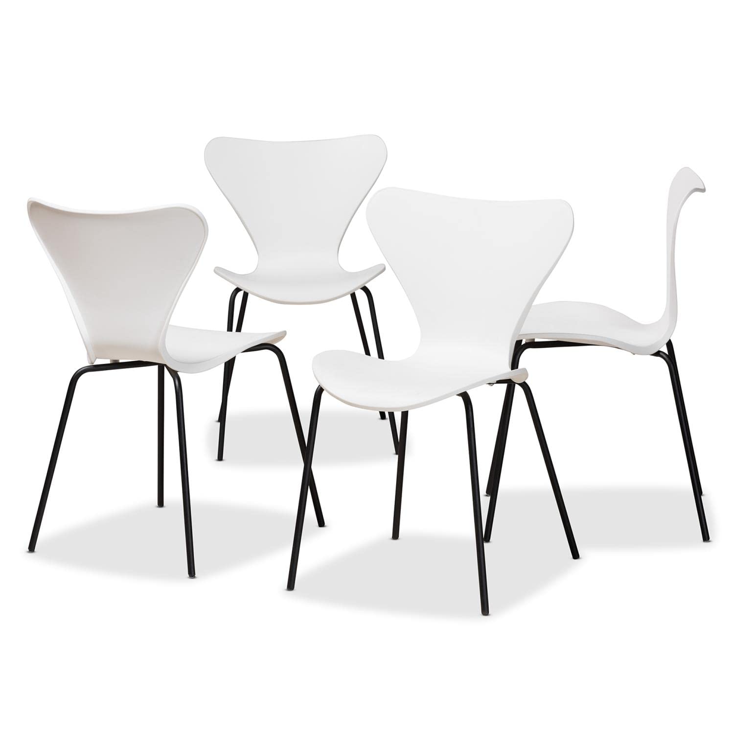 Baxton Studio Jaden Modern and Contemporary White Plastic and Black Metal 4-Piece Dining Chair Set