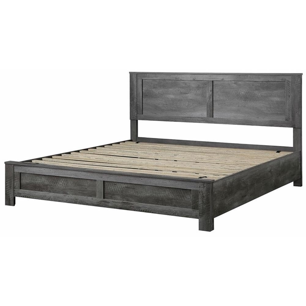 Acme Vidalia Composite Wood Frame Queen Size Panel Bed in Rustic Gray Oak