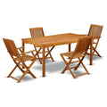 East West Furniture Cmcm52Cana 5 Piece Patio Dining Set Includes A Rectangle Outdoor Acacia Wood Table And 2 Folding Arm Chairs With 2 Side Chairs, 36X66 Inch, Natural Oil