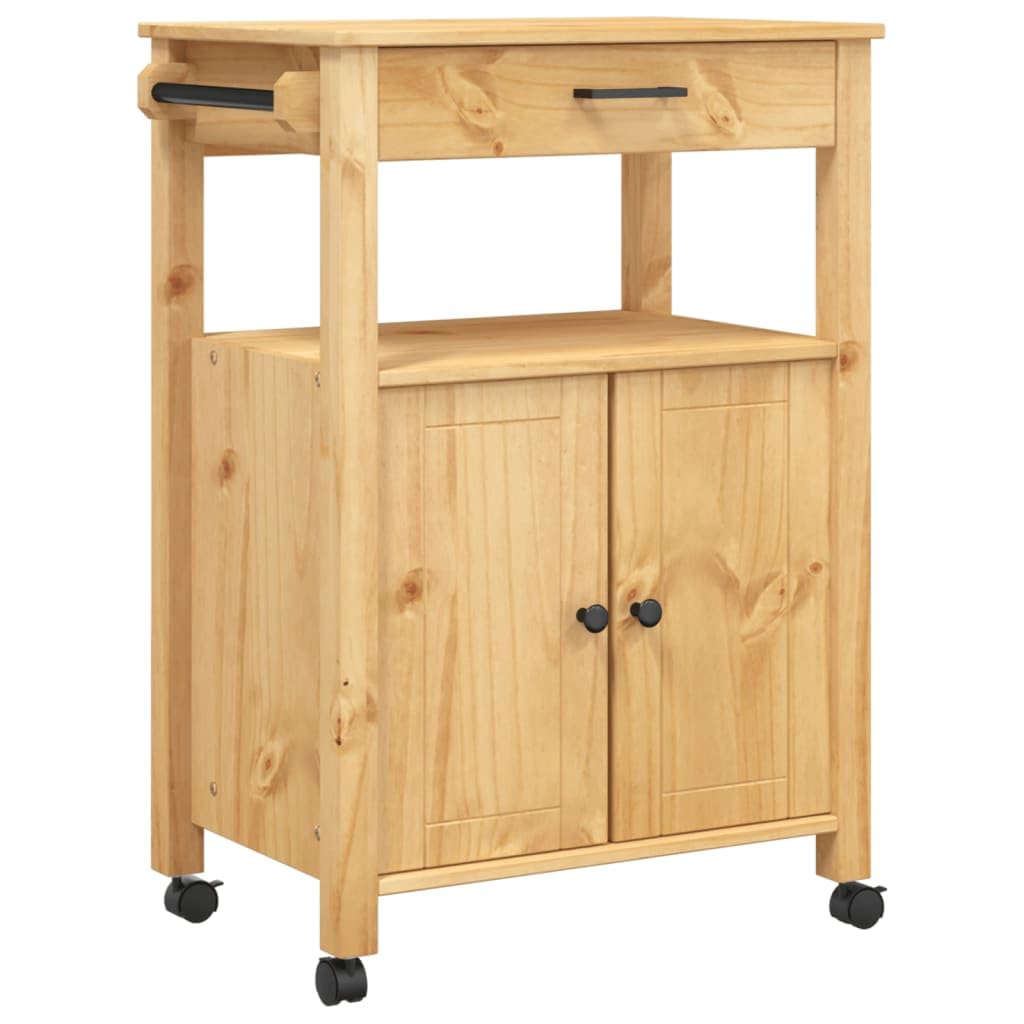 vidaXL Solid Wood Pine Kitchen Trolley on Wheels with Storage - Honey Wax Finish, Rolling Cart for Kitchen/Living Room