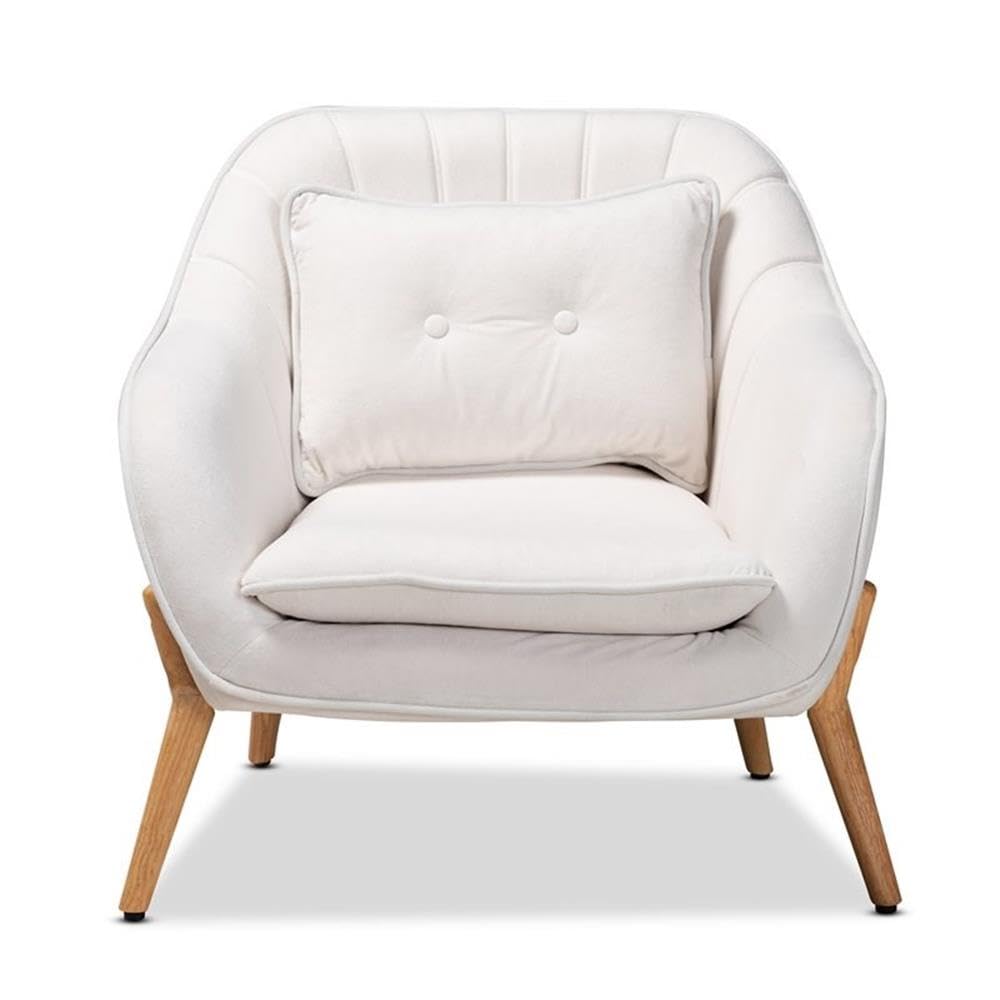 Baxton Studio Valentina Beige Upholstered and Natural Wood Finished Armchair