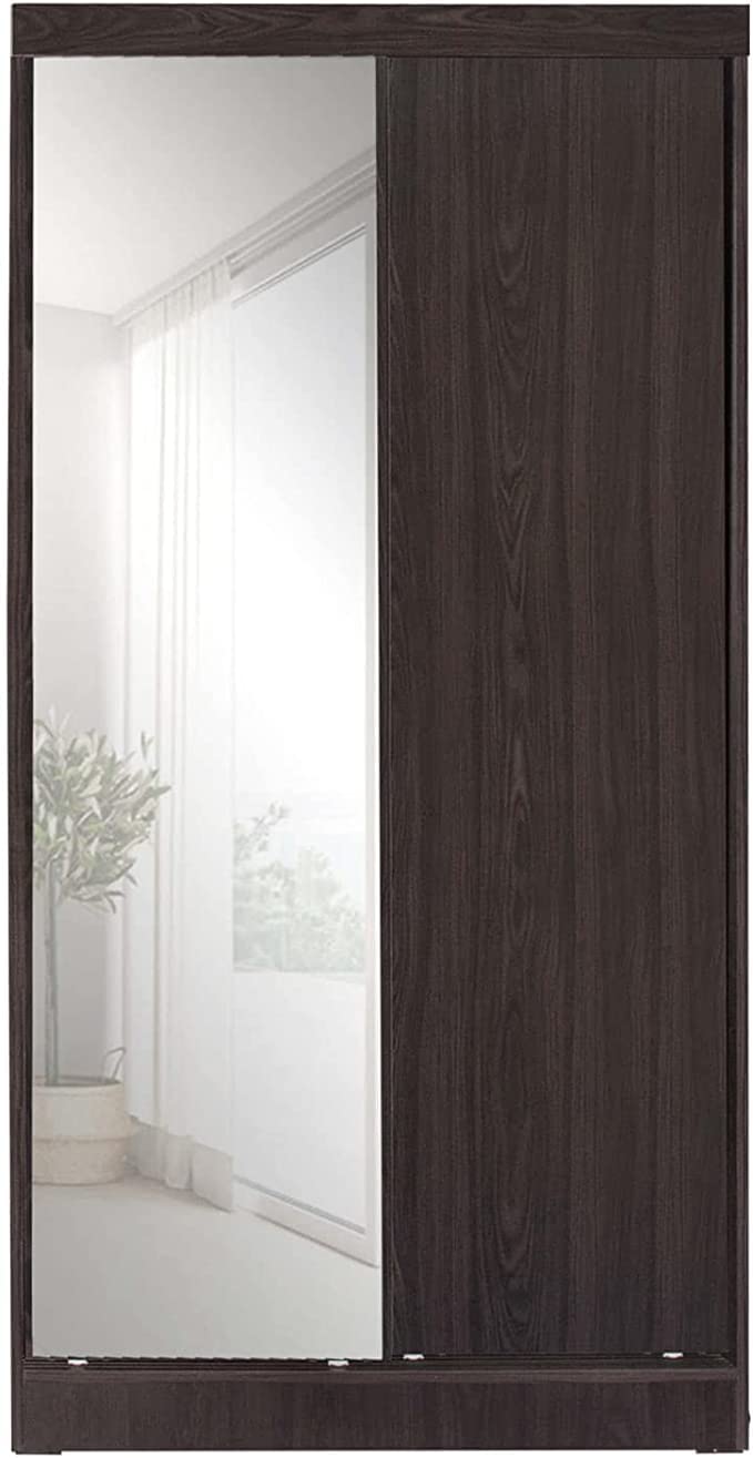 Woodpeckers Furniture And Mattress Mirror Wood Double Sliding Door Wardrobe (Tobacco)