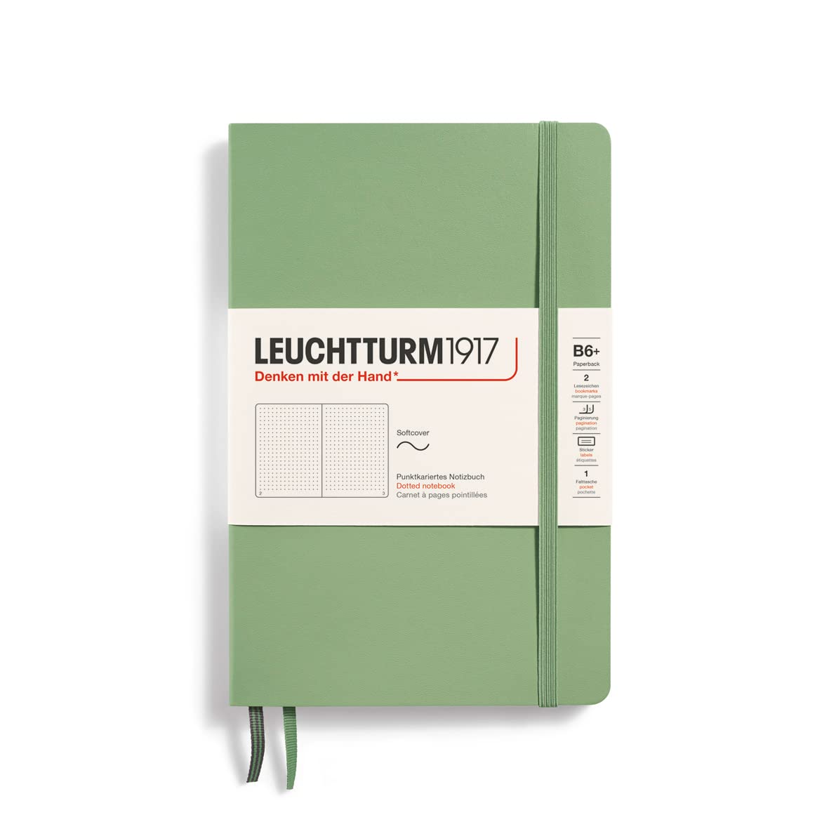 Leuchtturm1917 - Notebook Softcover Paperback B6+ - 123 Numbered Pages For Writing And Journaling (Dotted, Sage)